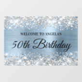 Glittery Silver Light Blue 50th Birthday - Welkom Raamsticker (Vel)
