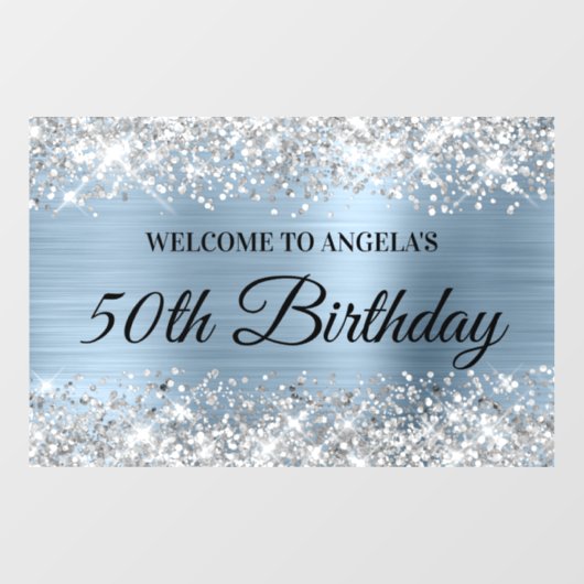 Glittery Silver Light Blue 50th Birthday - Welkom Raamsticker (Vel)