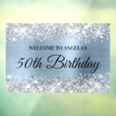Glittery Silver Light Blue 50th Birthday - Welkom Raamsticker (Vel 3)