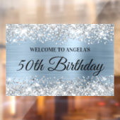 Glittery Silver Light Blue 50th Birthday - Welkom Raamsticker (Vel 2)