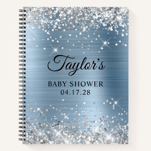 Glittery Silver Light Blue Folie Baby shower Notitieboek (Voorkant)