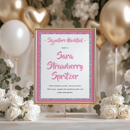Glittery Silver Lijst Signature Mocktail Pink Poster