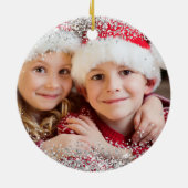 Glittery Silver Merry-kerstfamilie Foto Keramisch Ornament (Achterkant)