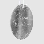 Glittery Silver Merry-kerstfamilie Foto Ornament (voorkant)