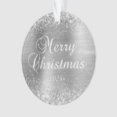 Glittery Silver Merry-kerstfamilie Foto Ornament (voorkant)