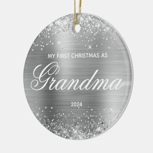 Glittery Silver, mijn eerste Kerstmis als oma Keramisch Ornament (Links)