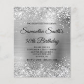 Glittery Silver Monogram 50th Birthday Invite Flyer (Voorkant)