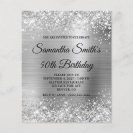 Glittery Silver Monogram 50th Birthday Invite Flyer