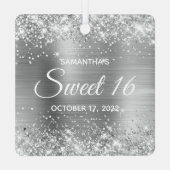 Glittery Silver Ombre Folie Sweet 16 Metalen Ornament (Achterkant)