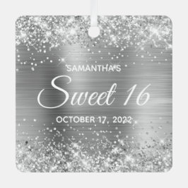 Glittery Silver Ombre Folie Sweet 16 Metalen Ornament