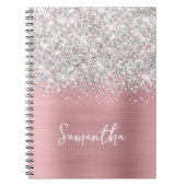Glittery Silver Pink Blush Glam Script Naam Notitieboek (Voorkant)