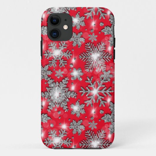 Glittery Silver Red festive sneeuwvlokpatroon Case-Mate iPhone Case (Achterkant)
