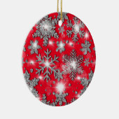 Glittery Silver Red festive sneeuwvlokpatroon Keramisch Ornament (Rechts)