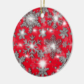Glittery Silver Red festive sneeuwvlokpatroon Keramisch Ornament (Links)
