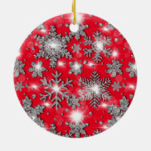 Glittery Silver Red festive sneeuwvlokpatroon Keramisch Ornament (Achterkant)
