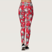 Glittery Silver Red festive sneeuwvlokpatroon Leggings (Achterkant)