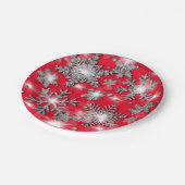 Glittery Silver Red festive sneeuwvlokpatroon Papieren Bordje (Gekanteld)