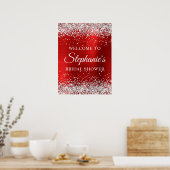 Glittery Silver Red Foil Bridal Shower Welcome Poster (Keuken)