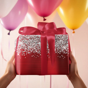 Glittery Silver Red Glam Cadeaupapier
