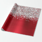 Glittery Silver Red Glam Cadeaupapier (Uitgerold)