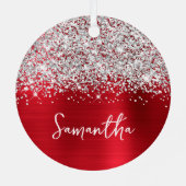 Glittery Silver Red Glam Name Metalen Ornament (Achterkant)