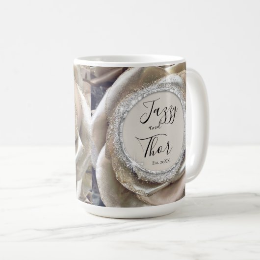 Glittery Silver Roos Petals persoonlijk Koffiemok (Voorkant rechts)