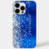Glittery Silver Royal Blue Glam Curly Signature Case-Mate iPhone Case (Achterkant)