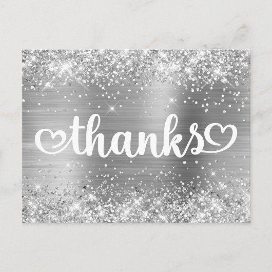 Glittery Silver Schattige Hearts Sweet 16 Bedankt Briefkaart (Voorkant)