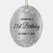 Glittery Silver Shimmer Ombre 21st Birthday Keramisch Ornament (Rechts)