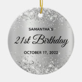 Glittery Silver Shimmer Ombre 21st Birthday Keramisch Ornament (Voorkant)