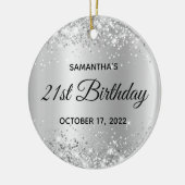 Glittery Silver Shimmer Ombre 21st Birthday Keramisch Ornament (Links)