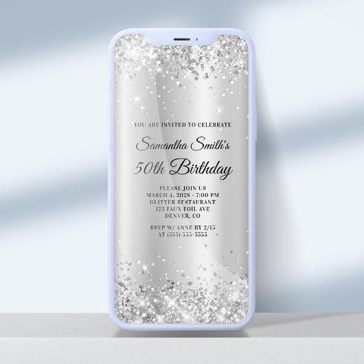 Glittery Silver Shimmer Ombre 50th Birthday Kaart