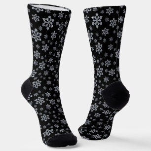 Glittery Silver Snowflake Pattern op Black Sokken