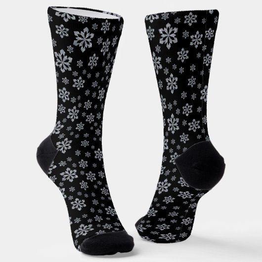 Glittery Silver Snowflake Pattern op Black Sokken (Gebogen)