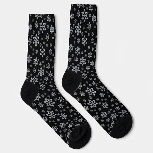 Glittery Silver Snowflake Pattern op Black Sokken (Rechts)