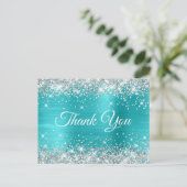 Glittery Silver Turquoise Blue Sweet 16 Hartelijk Briefkaart (Staand voorkant)