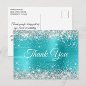 Glittery Silver Turquoise Blue Sweet 16 Hartelijk Briefkaart (Voorkant / Achterkant)