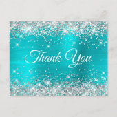 Glittery Silver Turquoise Blue Sweet 16 Hartelijk Briefkaart (Voorkant)