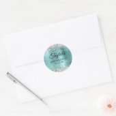 Glittery Silver Turquoise Shine Folie 40e verjaard Ronde Sticker (Envelop)