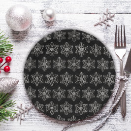 Glittery Sneeuwvlok op zwarte achtergrond Papieren Bordje