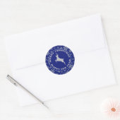 Glittery Snowflake Reindeer Blue Ronde Sticker (Envelop)
