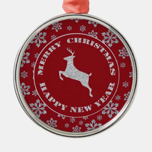 Glittery Snowflake Zilveren Rendier Metalen Ornament (Voorkant)