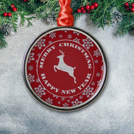 Glittery Snowflake Zilveren Rendier Metalen Ornament