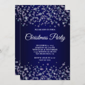 Glittery Snowflakes Navy Ombre Christmas Party Kaart (Voorkant / Achterkant)