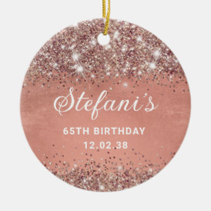 Glittery Soft Roos Gold Foil 65th Birthday Classic Keramisch Ornament