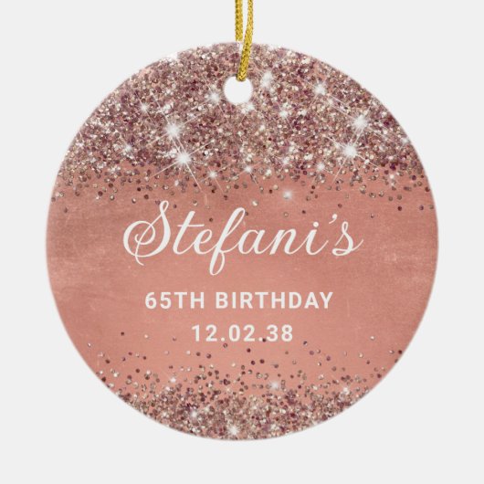 Glittery Soft Roos Gold Foil 65th Birthday Classic Keramisch Ornament (Voorkant)