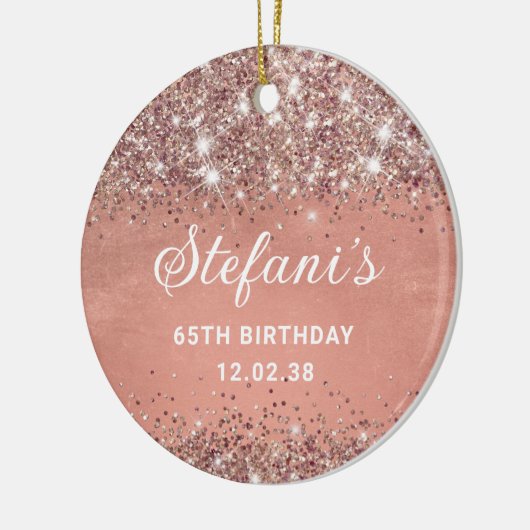 Glittery Soft Roos Gold Foil 65th Birthday Classic Keramisch Ornament (Links)