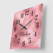 Glittery Sparking Blush Pink Gold Monogram Naam Vierkante Klok (Hoek)