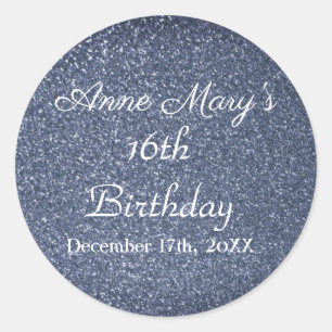 Glittery Sparkle 16th Birthday Custom Blauw Grijs Ronde Sticker