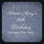 Glittery Sparkle 16th Birthday Custom Dusty Blue Vierkante Sticker<br><div class="desc">Ontworpen met heldere en kleurrijke glitterige blauwe sprankelende achtergrond! U kunt de aangepaste teksten naar wens wijzigen.</div>